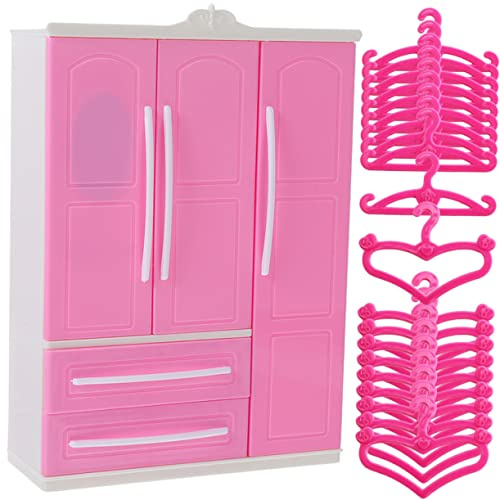 UKCOCO Armoire de Rangement pour Poupées Abs avec Organiseur de Vêtements Miniature Penderie avec Cintres Forme de Cœur et Droits Accessoire Décoratif pour Maison de Poupées