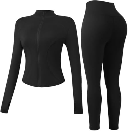 Gym Sets for Women 2 Piece Yoga Sweatsuit Long Sleeve Activewear Zip Up Top Running Jackets Workout Leggings Fitness Tracksuit