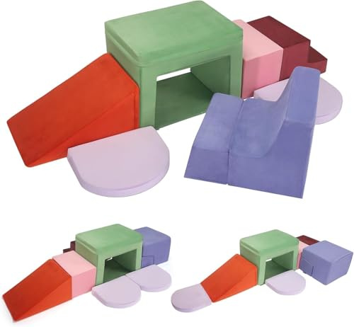 Yapasopu Blocchi da costruzione in schiuma per bambini, ad alta densità, non deformabili, rivestimento in morbido tessuto rimovibile, delicato sulla pelle, arrampicata/gattonare/rotolare per 1 – 3