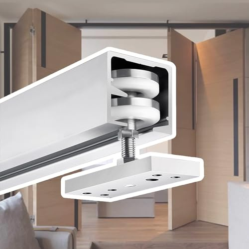 Vibeo Binario per Porta Scorrevole Ferramenta per Porte a Libro con Binario da 3 mm, Binario Superiore per Porte Scorrevoli da 60 a 240 cm, Kit per Porte di Armadi/Fienili/Mobili(35in/90cm)