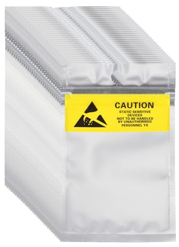 QUARKZMAN 200 Pcs Bolsas Antiestáticas 2.8 x 4.5 Bolsa De Blindaje ESD Reutilizable con Etiquetas para Discos Duros HDD SSD Dispositivos Electrónicos Placas Madre Plateadas