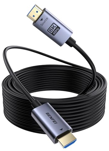 BENFEI 8K HDMI 2.1 Glasfiberkabel 30M, 8K@60Hz 4K@240Hz 48 Gbps, CL3-godkänd för invägg, eARC Dynamisk HDR, HDCP 2.3, Kompatibel med PS5, Xbox, PC-GPU, TV, Projektor & Hemmabiosystem