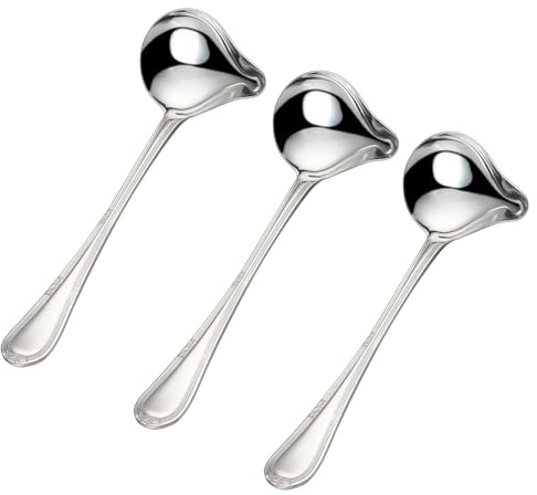 3 cucharas para salsas, cucharón de sopa de acero inoxidable para verter con precisión salsas y sopas, cucharas de salsa de acero inoxidable, cucharas para salsas para cocina y servir en comidas
