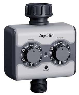 Aqualin Temporizador de agua con entrada de latón, temporizador de riego con control de esfera, sistema de riego automático con función de retardo manual/automático para jardín, césped, plantas, riego