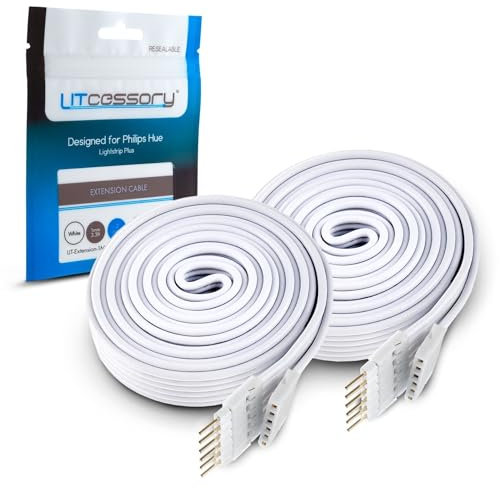 Litcessory Extension Cable for Philips Hue/WiZ Lightstrip (1m, 2 Pack, White - STANDARD 6-PIN V3 / WiZ Lightstrip)