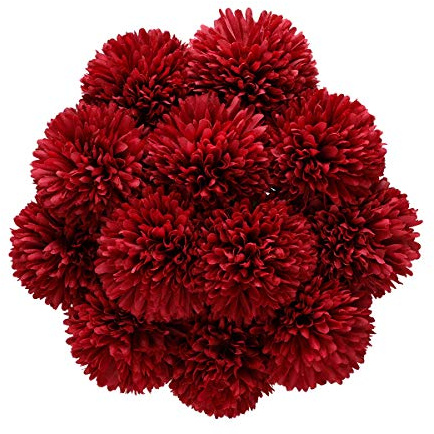 Tifuly Artificiella Hortensiablommor, 12 st siden krysantemum små bollblommor för hem, trädgård, fest, kontorsdekoration, brud bröllopsbuketter, blomsterarrangemang, bordsuppsatser (Röd)