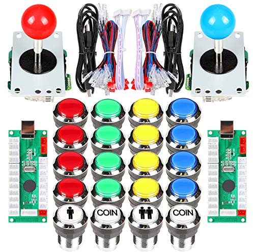Fosiya 2 Player Arcade Joystick LED Chrome Push Buttons for PC MAME Raspberry Pi Video Games Arcade Cabinet Parts (Mixed Kit)