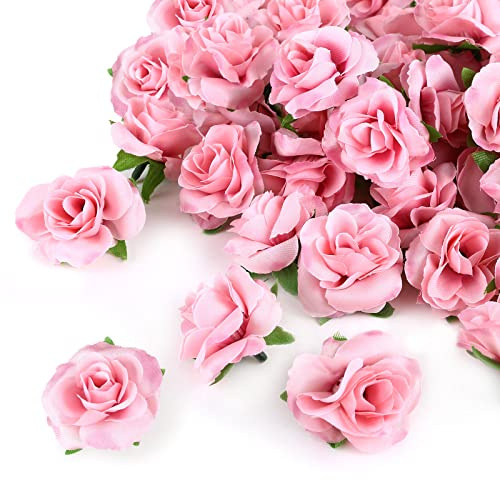 Kesote 50pcs Pink Roses Artificial Flowers Bulk, 1.6 Small Silk Fake Roses Flower Heads for Decoration, Crafts, Wedding Centerpieces Bridal Shower Party Home Decor