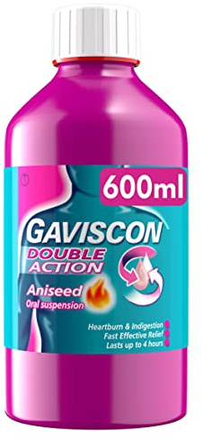 Gaviscon Double Action Aniseed Liquid 600 ml - Heartburn & Indigestion Relief, Stomach Acid & Reflux Solution, Pregnancy Safe, Lasts Up to 4 Hours, Antacid for Digestion
