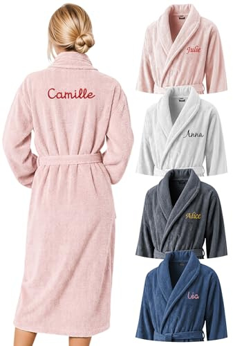 KDO MAGIC Peignoir de bain Personnalisé pour Femme | Idée cadeau | Sortie de bain | 100% Coton | Prénom brodé | Cadeau Fête des mères | Maman | Mamie | Anniversaire | Noël