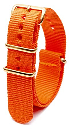 Elegantyl Uhrenarmband aus Nylon mit goldener Schnalle, Nylonstreifen, Uhrenzubehör, 18mm, 20mm, 22mm, 24mm, Orange, 20mm