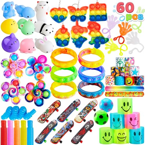 JOYIN 60 Pcs Party Favors for Kids, Fidget Toys Pack, Sensory Toy, Goodie Bags Fillers for Birthday Party, Prizes in Bulk for School, Pinata Stuffers, Classroom Prizes, Treasure Box Toys