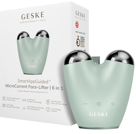 GESKE | SmartAppGuided™ MicroCurrent Face Lifter | 6 in 1 | Lifting facial | Outils de soins de la peau | Lifting visage | Appareil anti-âge | Micro-courant contre les rides