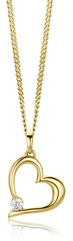 OROVI Herzkette, Halskette Damen, Kettenanhänger Gold - 9K 375 Gelbgold- inkl. Gratis Silberkette, Hypoallergene Kette Vergoldet 45 cm, Herzanhänger Gold mit Zirkonia, Schmuck Damen, edler Schmuckbox
