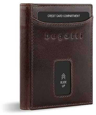 bugatti Secure Slim Mini Börse Spezial mit RV-Münzfach und RFID-Schutz aus Leder, braun