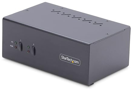 StarTech.com 2-portars KVM-switch för två skärmar, 4K60Hz, 2 x USB 5 Gbps, 2 USB 2.0 HID-portar - DisplayPort KVM-omkopplare med knappomkopplare, TAA-kompatibel (P2DD46A2-KVM-SWITCH)