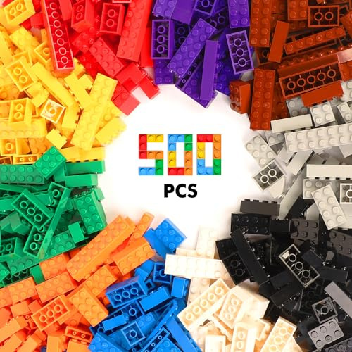 Mattoncini da Costruzione - 500 Pezzi, 14 Forme, 10 Colori - Blocchi Creativi per Bambini 6+ Anni, Compatibili con Altri Set, Giocattolo Educativo STEM, Materiale ABS Sicuro, Scatola Riutilizzabile.