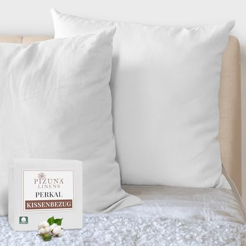Pizuna Kissenbezug 80x80 cm 2er Set Baumwolle Weiß, Atmungsaktiv 100% langstaplige Baumwolle in Perkalbindung kopfkissenbezug (Weiß Kissenbezug 2er Set)