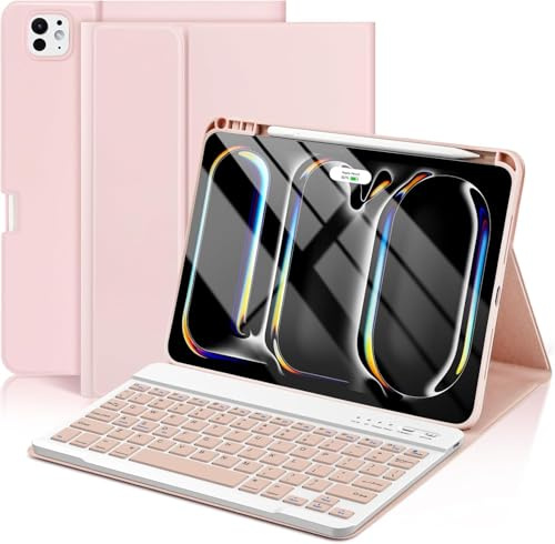 KBCASE Tangentbordsfodral för iPad Pro 11 tum (M4, 2024) iPad Pro 11-tums fodral med avtagbart Bluetooth-tangentbord, typ-C-uppladdningsbart tangentbord för Pro 11 2024 M4 5:e generationen