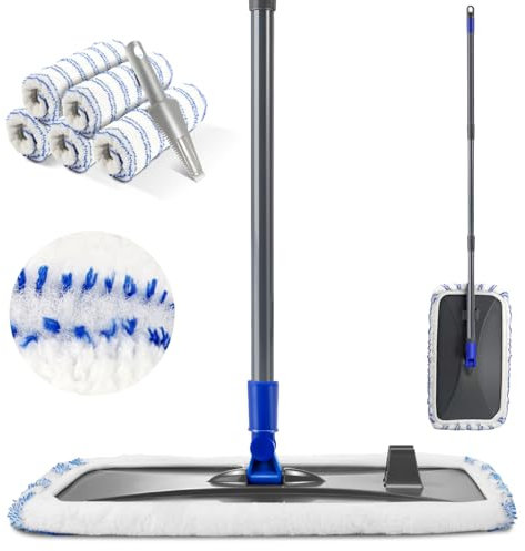 Myiosus Wischmopp, Bodenwischer, 360° Drehbarer Flachmopp mit 127cm Teleskopstielk, Wischer Boden für Schnelle Reinigung und Große Flächen, Hartholz, Fliesen, Marmor (5 Mikrofaser Wischpads)