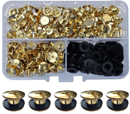SHSMPXOY 90 uppsättningar Chicago bokskruvar rostfritt stål M5 x 4 mm Chicago-skruvar bokbindningsskruvar skruvnitar för läder, väskor, böcker, halsband, ryggsäckar, hundkoppel (guld)