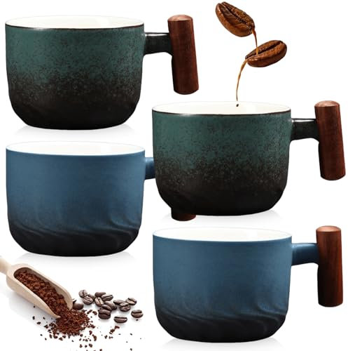 4er Set Espressotassen 70 ml: Premium Espresso Tassen Set aus Keramik, Mini Espresso Tasse mit Holzgriff, Retro Espressotasse Teetasse Kaffeetasse, Kleine Espressotassen Set für Espresso Tee Latte