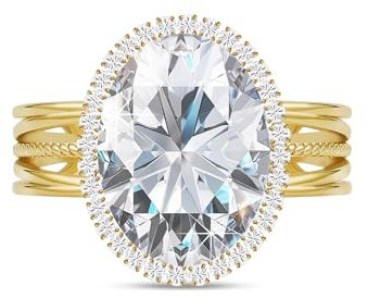 Linawe Fossil Ring Frauen Gold Moissanite Ringe Damenring, Modeschmuck Ring mit Stein, Diamant Goldring Goldene Ring Verstellbar, Fingerring Vergoldet Diamond Ring