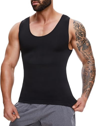 MISS MOLY Shapewear Herren Bauchweg Unterhemd Elastische Kompressions Shirt Herren Figurformende Bauchweg Unterwäsche Tank Top Ärmellos Body Shaper Weste(Schwarz,XXL)