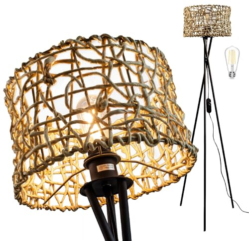 Osasy Stativlampa med ovanlig lampskärm, dimbar design led golvlampa, bohemisk stående armatur för interiör