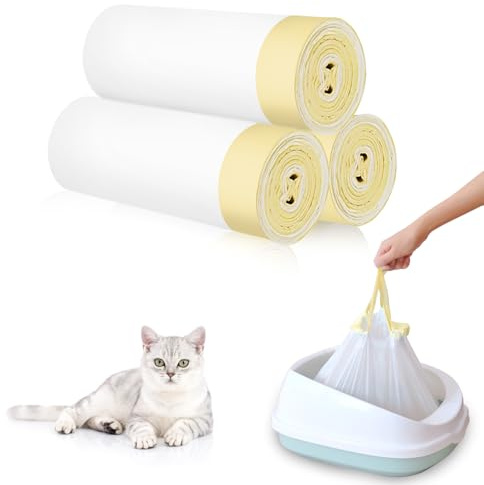 Qcdou Cat Litter Tray Liners, 30Pcs Cat Litter Bags, 79x45 cm Cat Litter Tray Mat, Leak Proof Litter Bags with Drawstring, Scratch Resistant Cat Litter Tray Mat for Medium Pet Litter Box