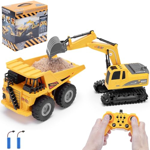 Digger + Dumper RC Set, Twin Pack Remote Control Excavator & Dump Truck, 1:24 Scale, 11 Channels, 2.4GHz, Batteries Included.