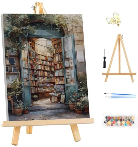 MEIYUDA Pintar por Numeros Adultos con Marco Librería, DIY Pintura Kit Manualidades Adultos, Cuadros por Numeros Pigmento Acrílico, Decoración para el Hogar Regalo de pared 25x35cm