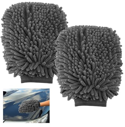VBGURR Set di 2 guanti da bagno per auto, in ciniglia, antigraffio, guanti in ciniglia, per la pulizia dell'auto, lavaggio auto e finestre