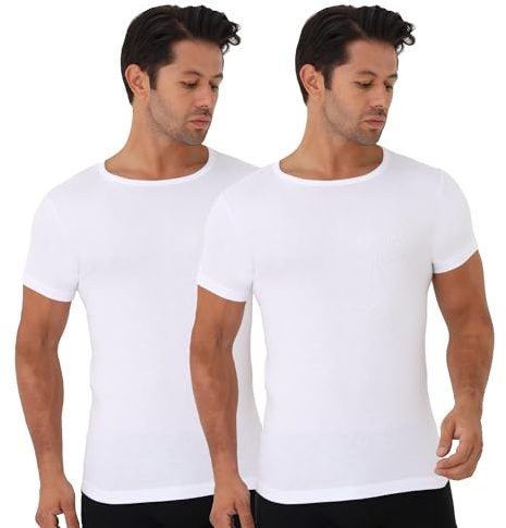 UNDEREA Maglietta intima da uomo, 100% cotone, girocollo, a maniche corte, confezione da 2 canottiere da uomo, colore bianco, traspirante e morbido, bianco, M
