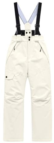 YCBMINGCAN Pantalones de esquí para niños y niñas - Peto acolchado cálido impermeable - Pantalones de invierno para exteriores con cremallera y tirantes ajustables para esquís, beige, 11-12 años
