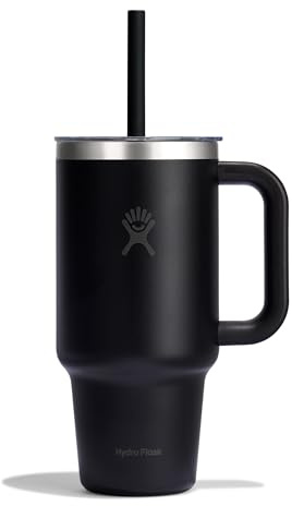 Hydro Flask 32 Oz Travel Tumbler with Handle, Clear Lid and Straw - Insulated Stainless Steel in 32 Oz Tonal Black