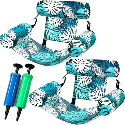 ZVD 2PC Bouée Piscine Matelas Piscine Géant – Hamac De 4 en 1 pour Adultes Et Enfantses, Fauteuil Flottant avec Dossiers Confort, Pompe à Air Incluse, 76x40,5x61cm (Vert)