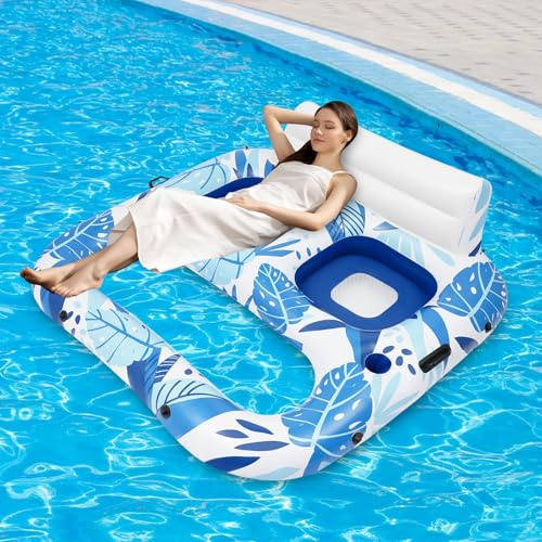 Uppblåsbar pool fåtölj luftmadrass 2 personer 165 x 152 cm för pool och strand