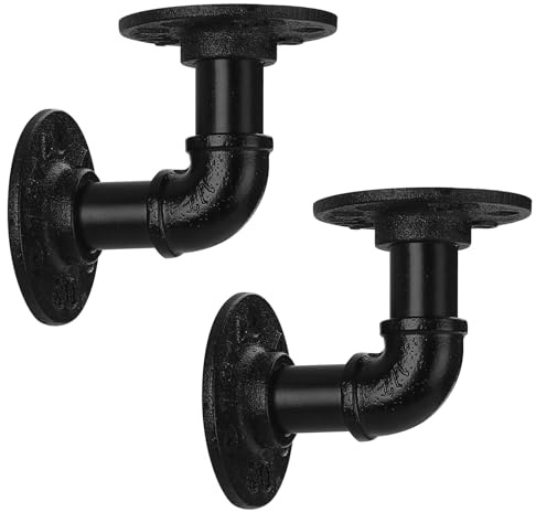 Home TZH 1/2 Pipe Shelf Bracket，Wall Mounted Floating Shelf Bracket, Steam Punk Decor Hanging Wall Metal Bracket, Heavy Duty Decorative Rustic Shelving Bracket, Set of 2(3.3X3.3)