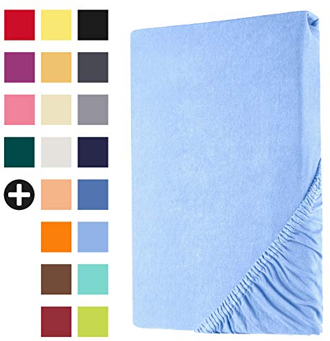 Heim24h Spannbettlaken 140x200cm bis 30 cm, Hellblau, 100% Baumwolle Bettlaken, Öko Tex Zertifiziert Jersey Spannbetttuch