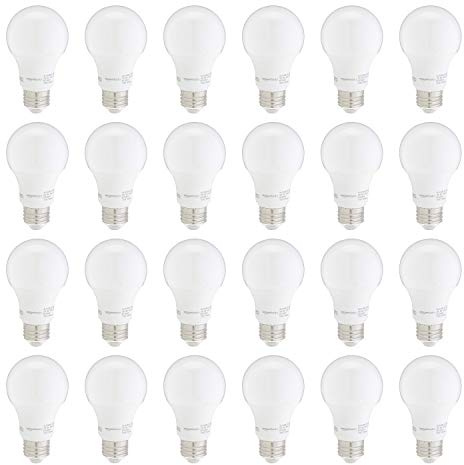 Amazon Basics A19 LED Light Bulbs, 60W Equivalent, Soft White 2700K, Non-Dimmable, Energy Efficient 9W, E26 Standard Base, 10,000 Hour Lifetime, 24-Pack