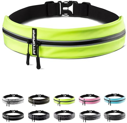 Fitgriff® Running Belt for Men & Women - Secure Jogging Pouch for Phone, Keys & Essentials - For All Cell Phones (Neon Yellow, 24.5 - 35.5 Waist Size)