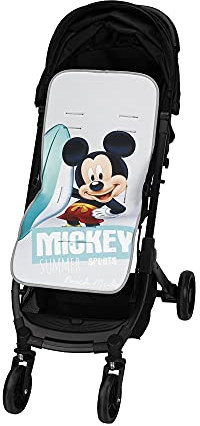 Interbaby Colchoneta Silla Paseo Universal para Verano | Transpirable y Cómoda | Funda Carro Bebe 100% Algodón, 84x34cm, Protectores para Arnés | Funda Silla Paseo Sport Mickey
