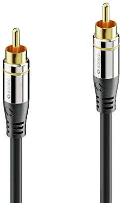 sonero® Premium câble cinch 7,50 m, 1x prise cinch vers 1x prise cinch, subwoofer, amplificateur, projecteur, récepteur AV, noir