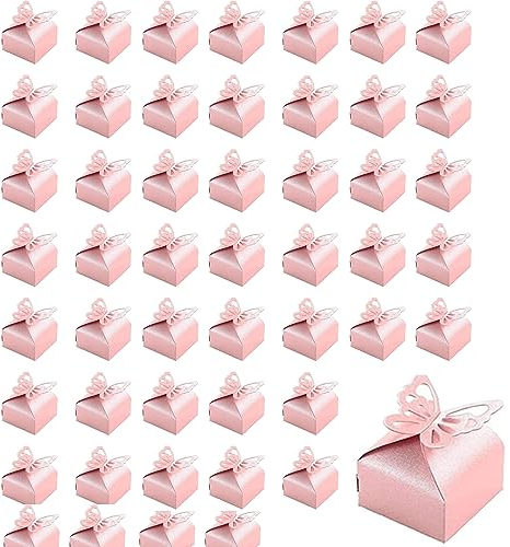 50 Stück Schmetterling Geschenkbox Rosa, Süßigkeiten Perlenpapier Box, Rosa Schmetterling Süßigkeiten Schachtel, für Hochzeiten, Geburtstage, Weihnachtsfeiern