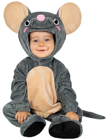 Funidelia Disfraz de ratón para bebé, Incluye mono con corchetes, gorrito, cola y cubrepies, Animales - Traje para bebé para fiestas, Carnaval y Halloween - Talla 6-12 meses