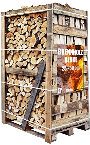 Brennholz Kaminholz Birkenholz Holz 1,8 RM 25 cm Birke Ofen und Kamin Kaminofen Feuerschale Grill Feuerholz Holzscheite eine Palette Kammergetrocknet Kingpower