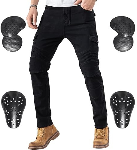 CTBQiTom Morradhose Uomo Moto Pantaloni Jeans Biker Jeans Pantaloni protettivi Blindati con Armatura CE, Nero,34W/30L