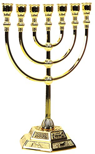 PRETYZOOM Portacandele Menorah Portacandele Del Tempio Israeliano A 7 Rami Metallo Hanukkah Decorazione Da Tavolo Albero Della Vita Fiori Antico Candeliere Candelabro Per Shabbat Dorato