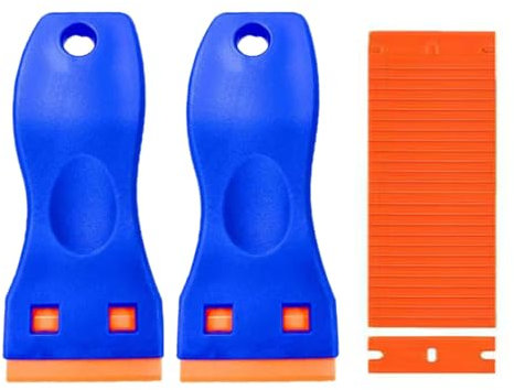 JCKD 2 pezzi mini raschietto in plastica con 20 lame in plastica, raschietto in plastica,rimozione di residui adesivi adesivi per finestre di vetro e autoadesivi auto, rimozione di etichette